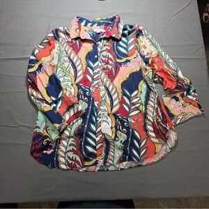Chico's Vibrant Paisley Button-Down Shirt in Navy, Coral, Mint, Yellow, Cream